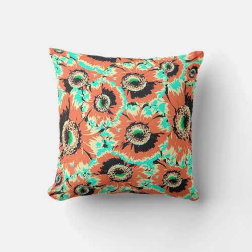 Rustic Orange Gerbera Flower Pattern Outdoor Pillow