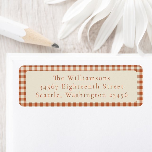 Rustic Orange Gingham Plaid Custom Return Address Label (Insitu)