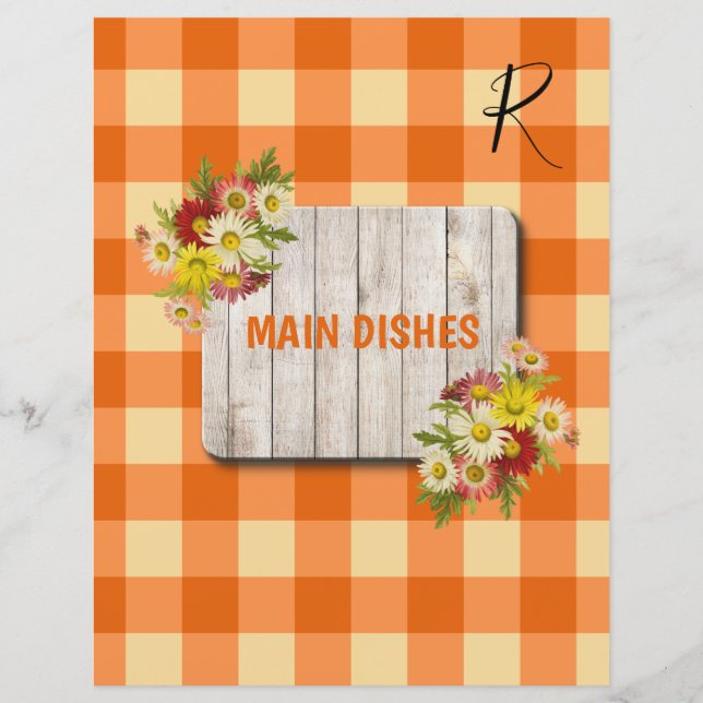 Rustic orange gingham recipe organizer divider (Front)