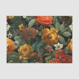 Rustic Orange Green Bold Vintage Boho Floral Tissue Paper