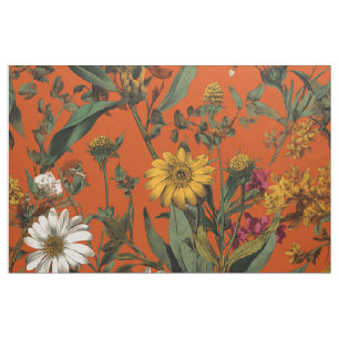 Rustic Orange Green Botanical Bold Vintage Floral  Fabric