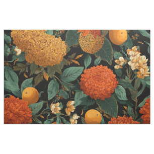 Rustic Orange Green Botanical Bold Vintage Floral  Fabric