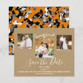 Rustic Orange Grey Camo Kraft Photo Save the Date (Front/Back)
