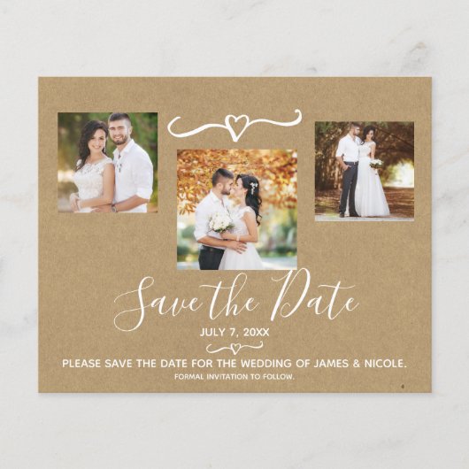 Rustic Orange Grey Camo Kraft Photo Save the Date (Front)