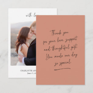 Rustic Orange Hanwritten Thank You Photo Card