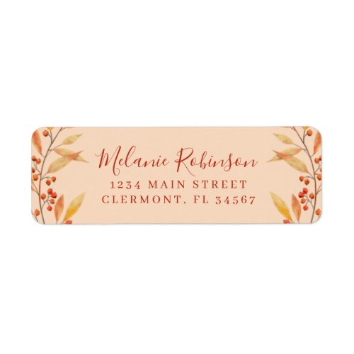 Rustic Orange Leaves Autumn Return Address Label