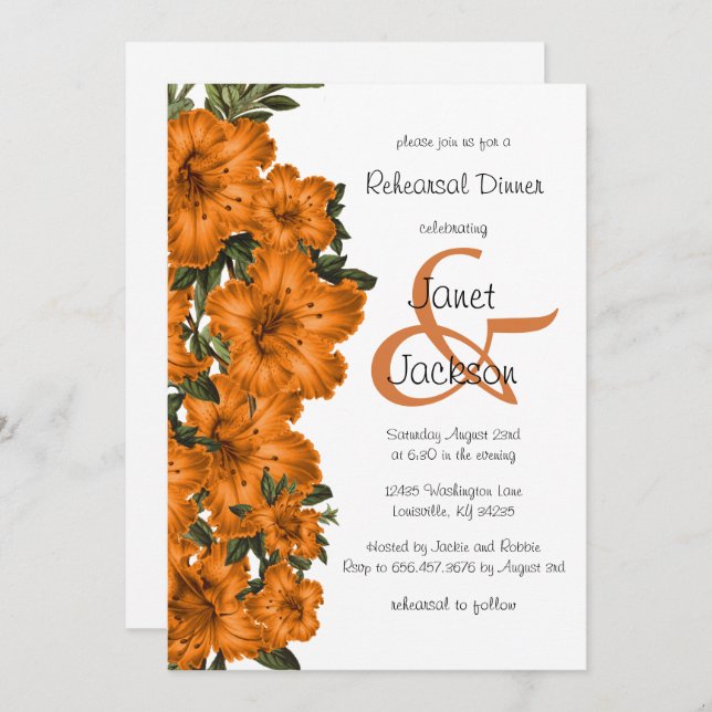 Rustic Orange Lilies - Rehearsal Dinner Invitation (Front/Back)