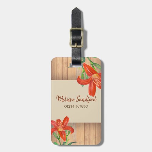 Rustic Orange Lily Botanical Illustration Luggage Tag