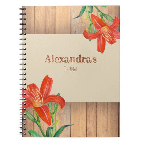 Rustic Orange Lily Botanical Illustration Notebook