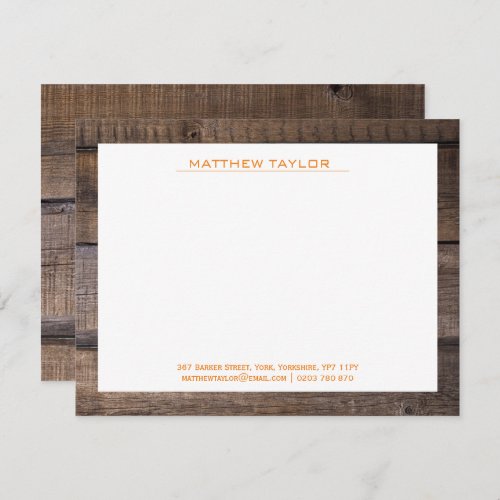 Rustic Orange Lined Professional Business   Note Card