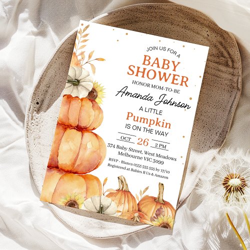 Rustic Orange Little Pumpkin Stack Baby Shower  Invitation