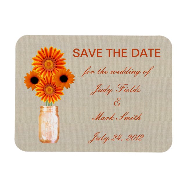 Rustic Orange Mason Jar Save The Date Magnet (Horizontal)