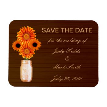 Rustic Orange Mason Jar Save The Date Magnet by atteestude at Zazzle