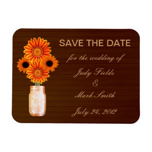 Rustic Orange Mason Jar Save The Date Magnet