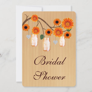 Rustic Orange Mason Jars Bridal Shower Invitation