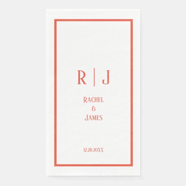 Rustic Orange Minimalist Monograms Elegant Wedding Paper Guest Towels (Front)