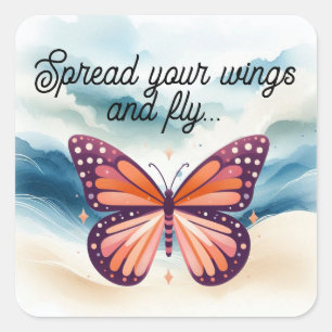 Rustic Orange Monarch Butterfly with Saying Square Sticker