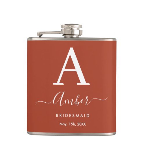 Rustic Orange Monogram Bridesmaid Hip Flask