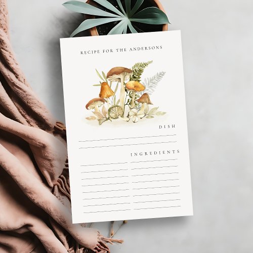 Rustic Orange Mushroom Fern Foliage Recipe Card