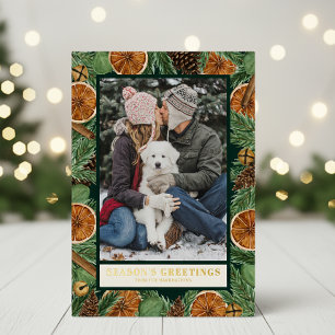 Rustic Orange Pine Customizable Photo Foil Holiday Card