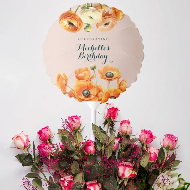 Rustic Orange Pink Garden Floral Birthday Party Balloon (Creator Uploaded)
