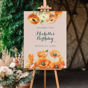 Rustic Orange Pink Garden Floral Birthday Party Foam Board
