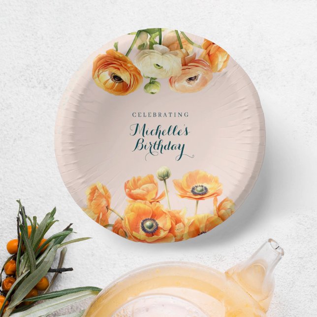 Rustic Orange Pink Garden Floral Birthday Party Paper Bowls (Creator Uploaded)