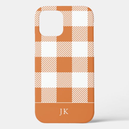 Rustic Orange Plaid Pattern Monogram iPhone 12 Case