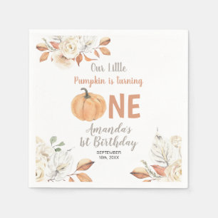 Rustic Orange Pumpkin 1st Birthday Floral Napkins