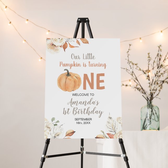 Rustic Orange Pumpkin 1st Birthday Welcome Foam Board (In Situ (Stand))