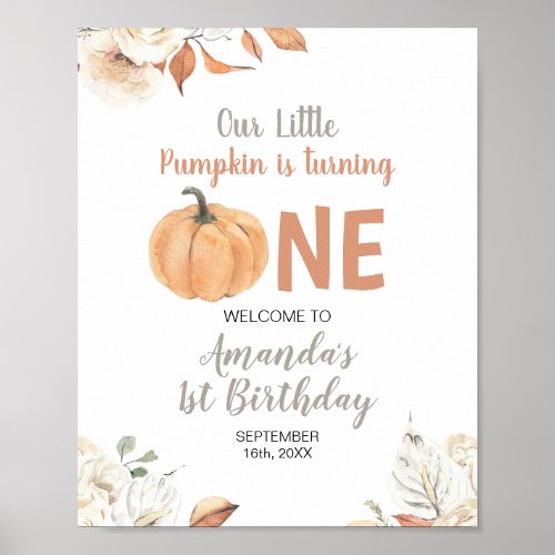 Rustic Orange Pumpkin 1st Birthday Welcome Poster