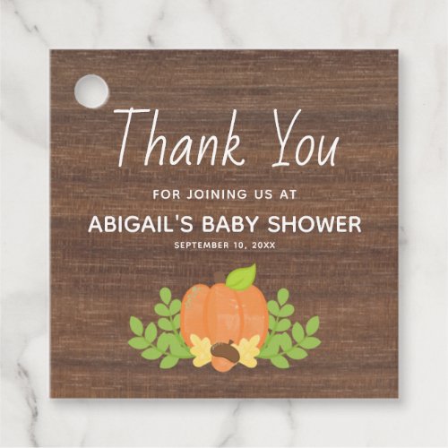 Rustic Orange Pumpkin Baby Shower Thank You Favor Tags