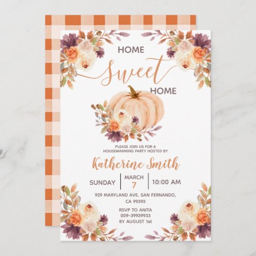 Rustic Orange Pumpkin Floral Housewarming Party Invitation