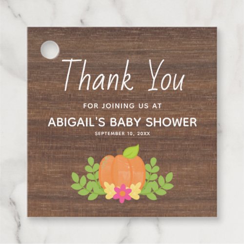 Rustic Orange Pumpkin Pink Baby Shower Thank You Favor Tags