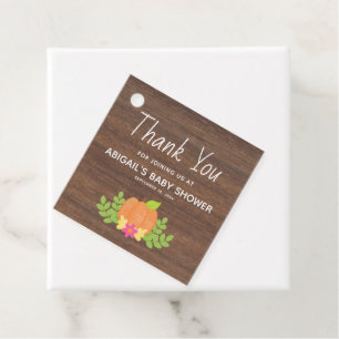 Rustic Orange Pumpkin Pink Baby Shower Thank You Favor Tags