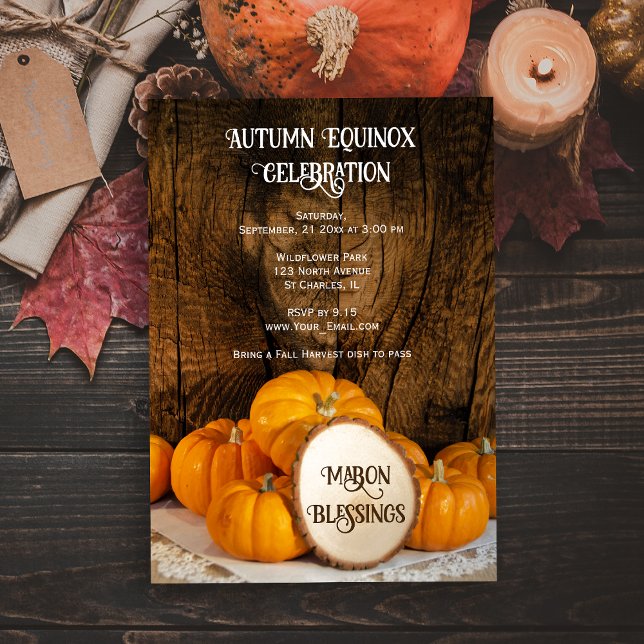 Rustic Orange Pumpkins Autumn Equinox Celebration Invitation (Invite friends to celebrate the Fall  season with this natural Autumn Equinox Celebration Invitation)