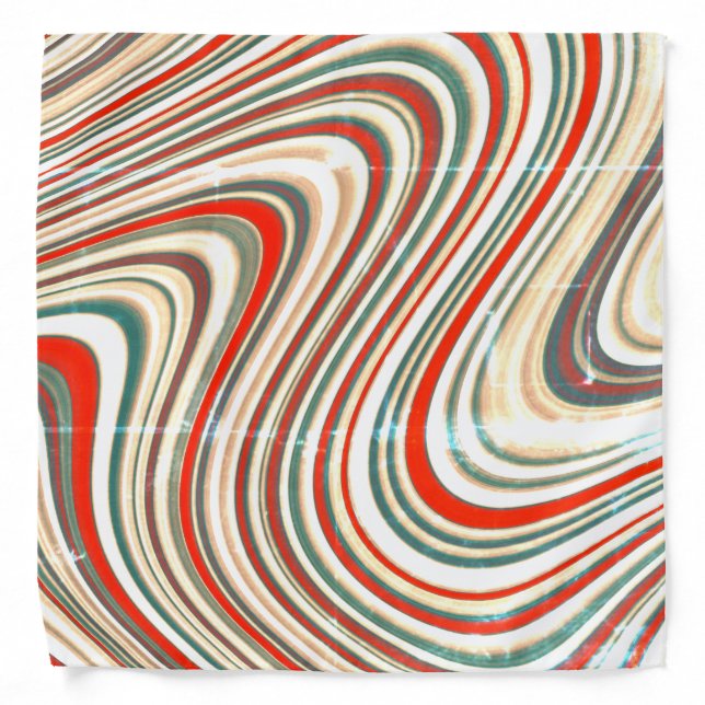 Rustic Orange Red and Blue Abstract Curvy Shapes Bandana (Front)