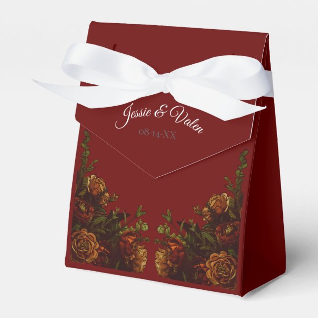 Rustic Orange Red Fall Elegant Gothic Wedding Favor Boxes (Front Side)