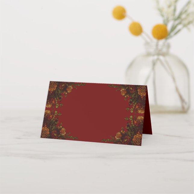 Rustic Orange Red Fall Elegant Gothic Wedding Place Card (Front)