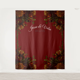 Rustic Orange Red Fall Elegant Gothic Wedding Tapestry