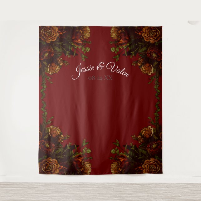 Rustic Orange Red Fall Elegant Gothic Wedding Tapestry (Front)