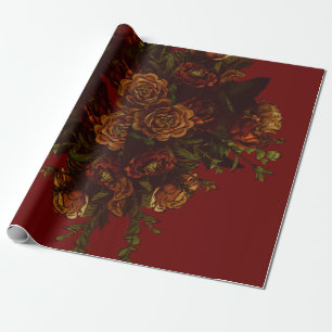 Rustic Orange Red Fall Elegant Gothic Wedding Wrapping Paper