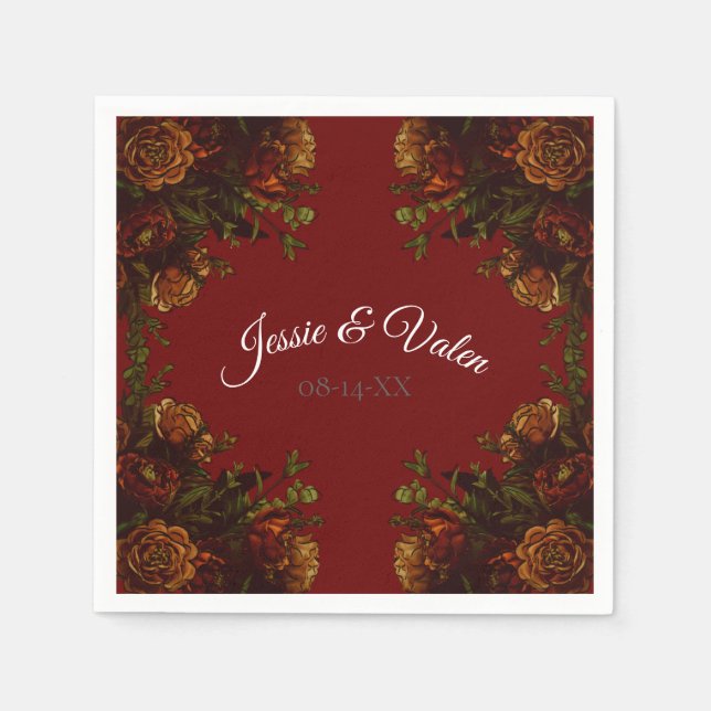 Rustic Orange Red Fall Elegant Wedding Napkins (Front)