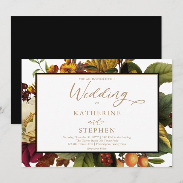 Rustic Orange | Red Floral Bouquet Wedding  Invitation (Front/Back)