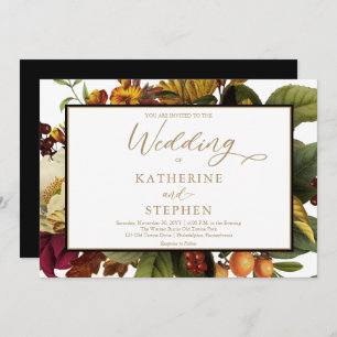 Rustic Orange Red Floral Bouquet Wedding Invitation