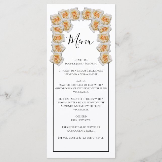 Rustic Orange Roses Wedding  Menu (Front)