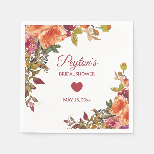 Rustic Orange Rust Burgundy Autumn Bridal Shower Napkins (Front)