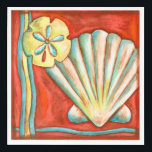 Rustic Orange Seashells Acrylic Print<br><div class="desc">Lay out on the warm sand and find the hidden treasures! This painting by Nancy Slocum captures the beautiful water life found ashore. It captures the a beautiful orange seashell,  an orange starfish,  and a vibrant blue sand dollar. Get your beautiful ocean art today on your next Zazzle product.</div>
