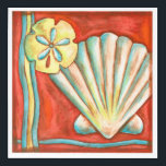 Rustic Orange Seashells Acrylic Print<br><div class="desc">Lay out on the warm sand and find the hidden treasures! This painting by Nancy Slocum captures the beautiful water life found ashore. It captures the a beautiful orange seashell,  an orange starfish,  and a vibrant blue sand dollar. Get your beautiful ocean art today on your next Zazzle product.</div>