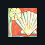 Rustic Orange Seashells Canvas Print<br><div class="desc">Lay out on the warm sand and find the hidden treasures! This painting by Nancy Slocum captures the beautiful water life found ashore. It captures the a beautiful orange seashell,  an orange starfish,  and a vibrant blue sand dollar. Get your beautiful ocean art today on your next Zazzle product.</div>